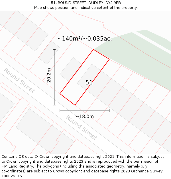 51, ROUND STREET, DUDLEY, DY2 9EB: Plot and title map