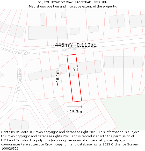 51, ROUNDWOOD WAY, BANSTEAD, SM7 1EH: Plot and title map