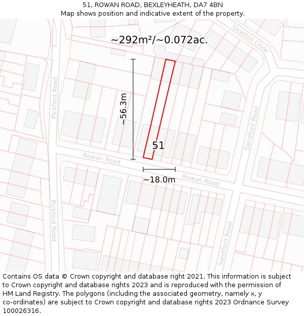 51, ROWAN ROAD, BEXLEYHEATH, DA7 4BN: Plot and title map