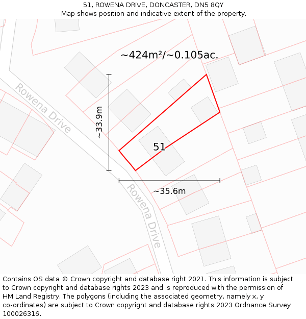 51, ROWENA DRIVE, DONCASTER, DN5 8QY: Plot and title map
