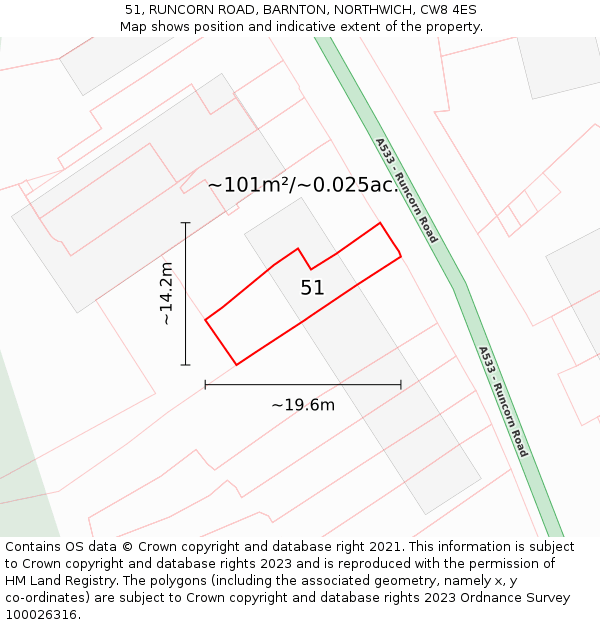 51, RUNCORN ROAD, BARNTON, NORTHWICH, CW8 4ES: Plot and title map