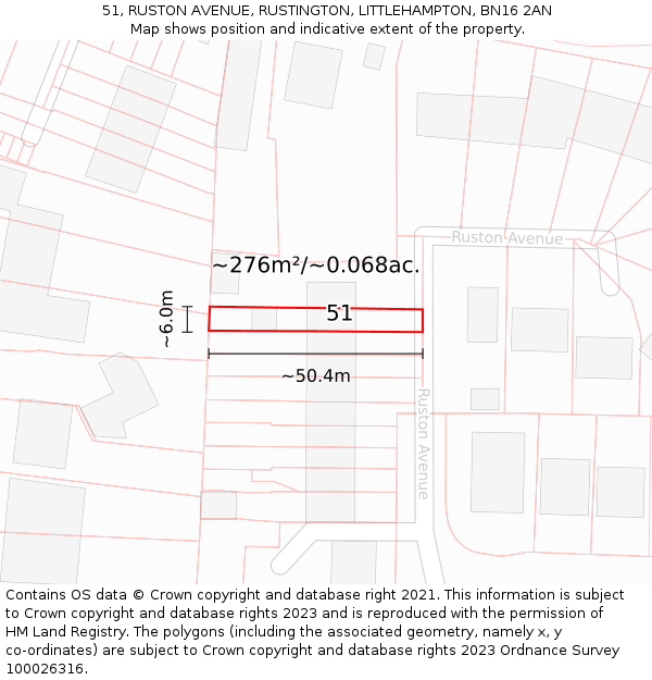 51, RUSTON AVENUE, RUSTINGTON, LITTLEHAMPTON, BN16 2AN: Plot and title map