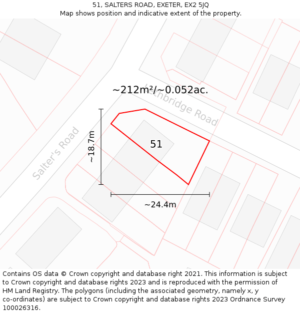 51, SALTERS ROAD, EXETER, EX2 5JQ: Plot and title map