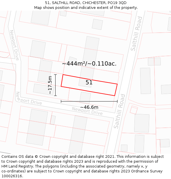 51, SALTHILL ROAD, CHICHESTER, PO19 3QD: Plot and title map
