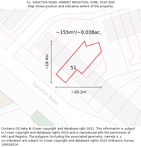 51, SANCTON ROAD, MARKET WEIGHTON, YORK, YO43 3DD: Plot and title map