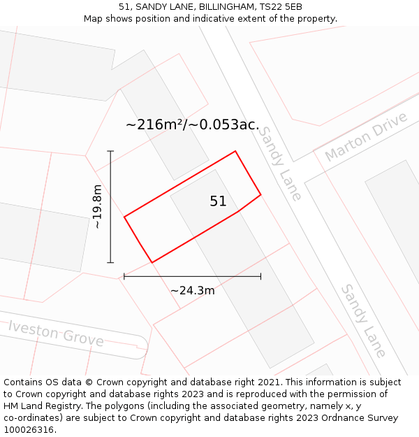 51, SANDY LANE, BILLINGHAM, TS22 5EB: Plot and title map