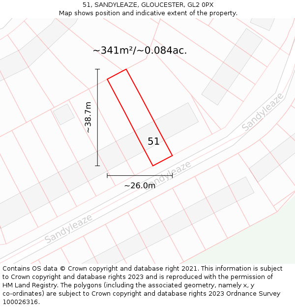 51, SANDYLEAZE, GLOUCESTER, GL2 0PX: Plot and title map