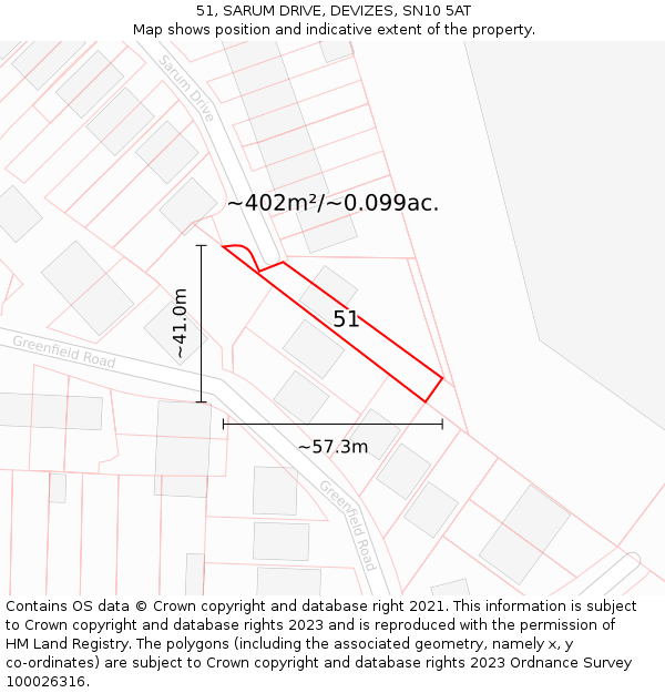 51, SARUM DRIVE, DEVIZES, SN10 5AT: Plot and title map