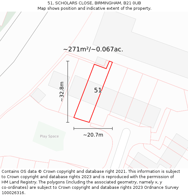 51, SCHOLARS CLOSE, BIRMINGHAM, B21 0UB: Plot and title map