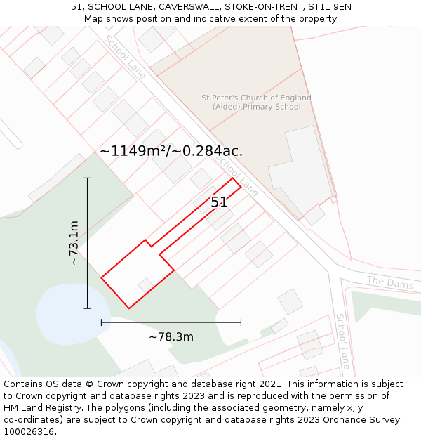 51, SCHOOL LANE, CAVERSWALL, STOKE-ON-TRENT, ST11 9EN: Plot and title map