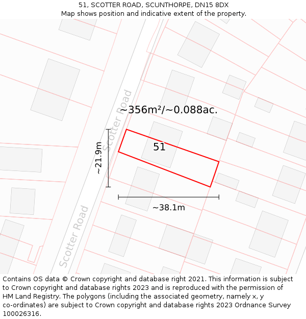 51, SCOTTER ROAD, SCUNTHORPE, DN15 8DX: Plot and title map