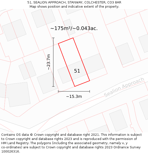 51, SEALION APPROACH, STANWAY, COLCHESTER, CO3 8AR: Plot and title map