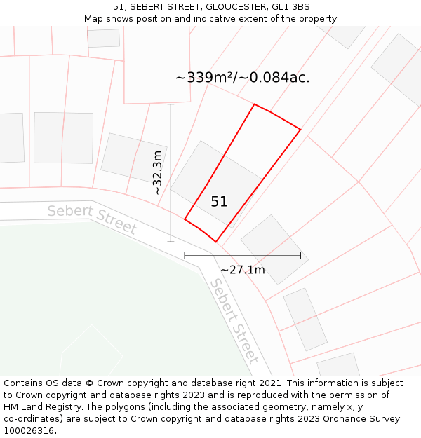 51, SEBERT STREET, GLOUCESTER, GL1 3BS: Plot and title map