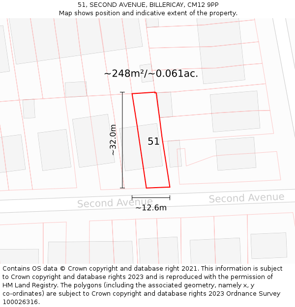51, SECOND AVENUE, BILLERICAY, CM12 9PP: Plot and title map