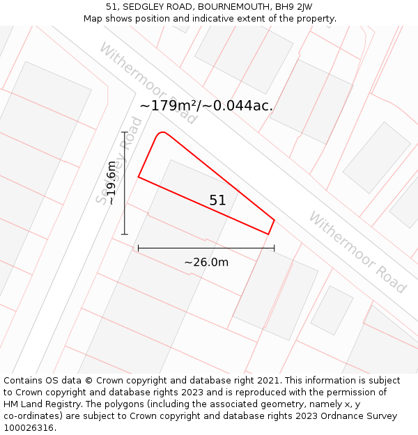 51, SEDGLEY ROAD, BOURNEMOUTH, BH9 2JW: Plot and title map