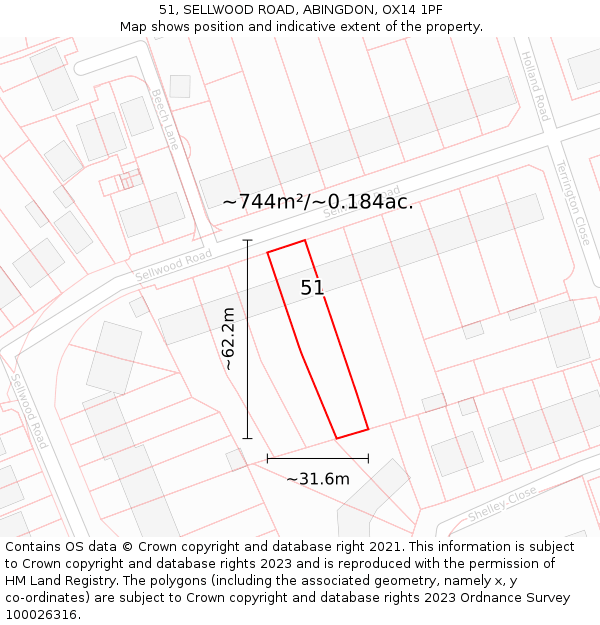 51, SELLWOOD ROAD, ABINGDON, OX14 1PF: Plot and title map