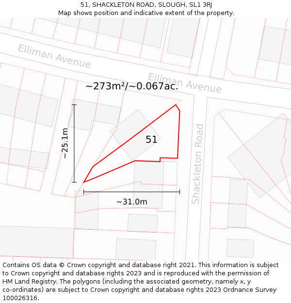51, SHACKLETON ROAD, SLOUGH, SL1 3RJ: Plot and title map