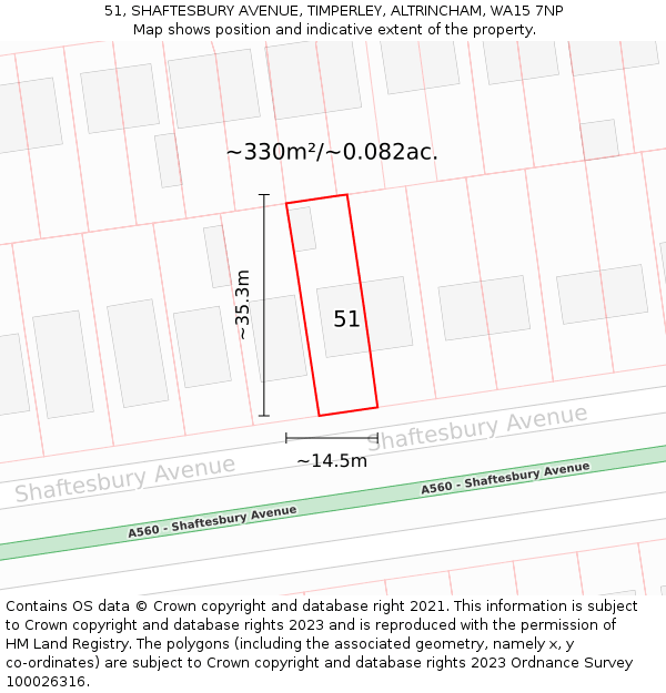 51, SHAFTESBURY AVENUE, TIMPERLEY, ALTRINCHAM, WA15 7NP: Plot and title map