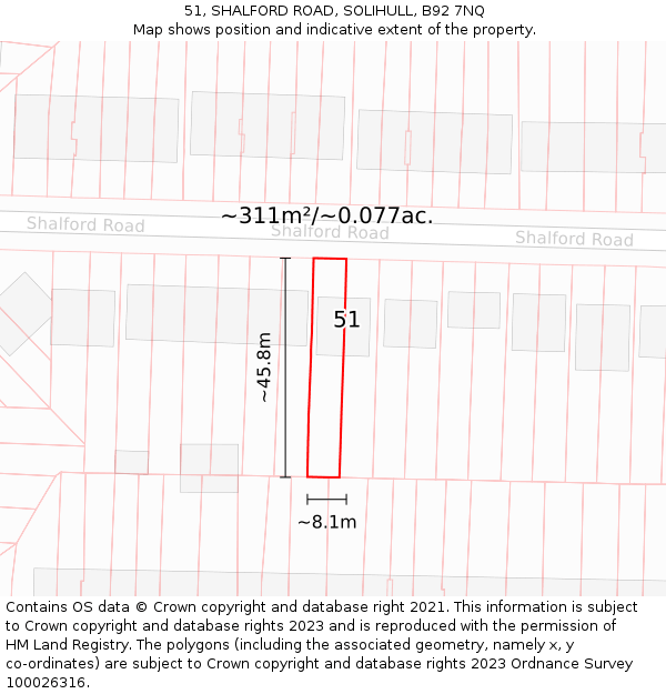 51, SHALFORD ROAD, SOLIHULL, B92 7NQ: Plot and title map