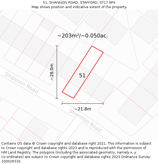 51, SHANNON ROAD, STAFFORD, ST17 9PX: Plot and title map