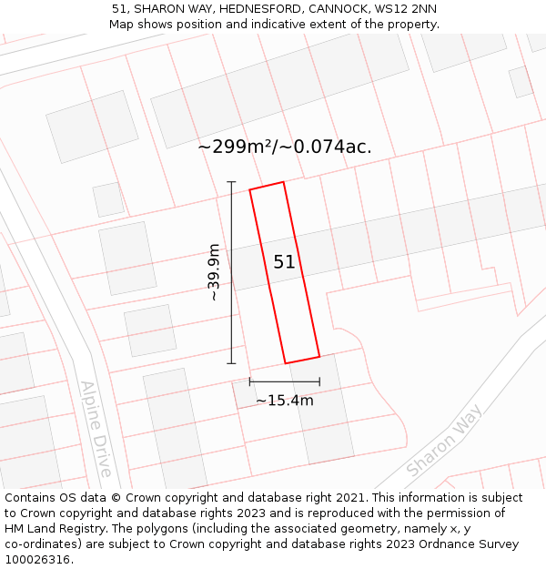 51, SHARON WAY, HEDNESFORD, CANNOCK, WS12 2NN: Plot and title map