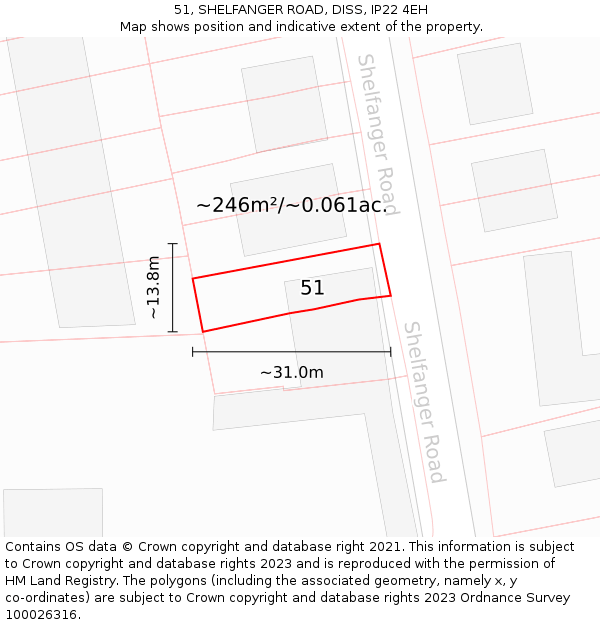 51, SHELFANGER ROAD, DISS, IP22 4EH: Plot and title map