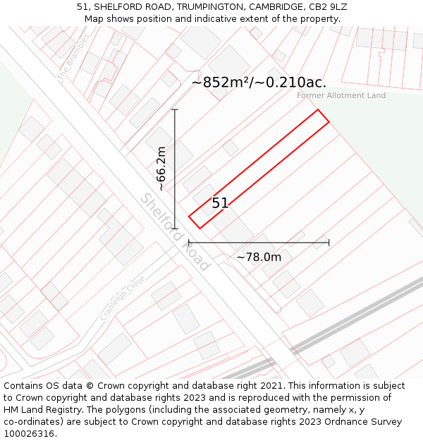51, SHELFORD ROAD, TRUMPINGTON, CAMBRIDGE, CB2 9LZ: Plot and title map