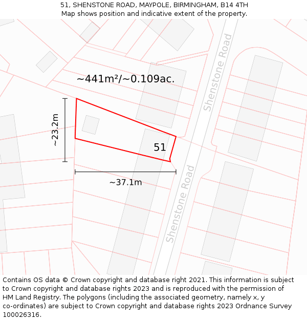 51, SHENSTONE ROAD, MAYPOLE, BIRMINGHAM, B14 4TH: Plot and title map
