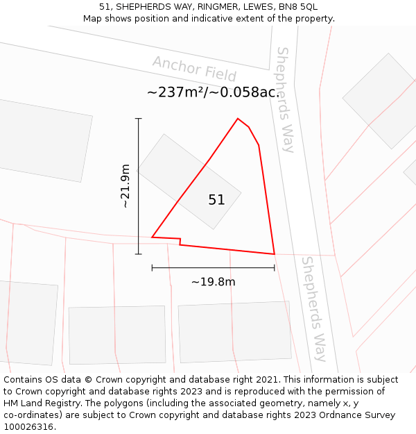 51, SHEPHERDS WAY, RINGMER, LEWES, BN8 5QL: Plot and title map