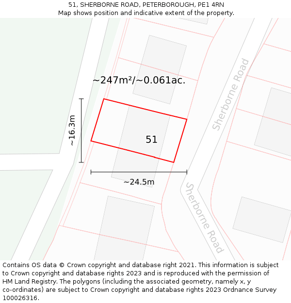 51, SHERBORNE ROAD, PETERBOROUGH, PE1 4RN: Plot and title map