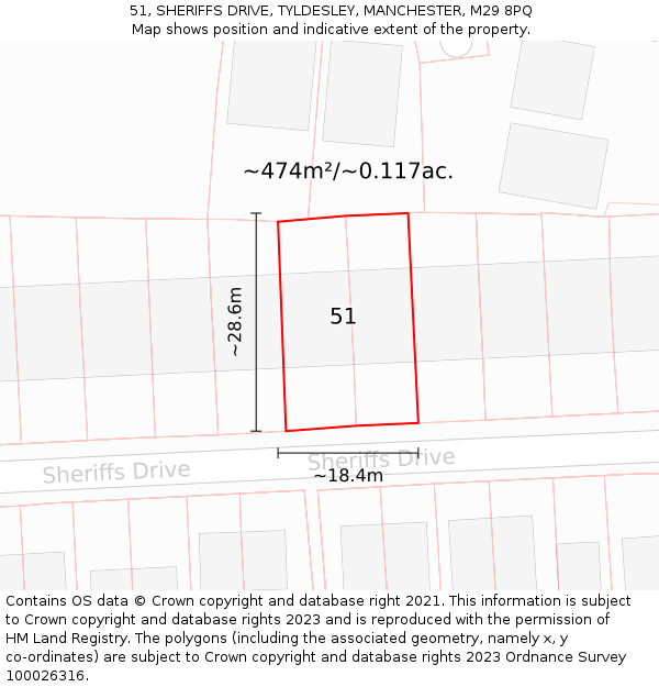 51, SHERIFFS DRIVE, TYLDESLEY, MANCHESTER, M29 8PQ: Plot and title map