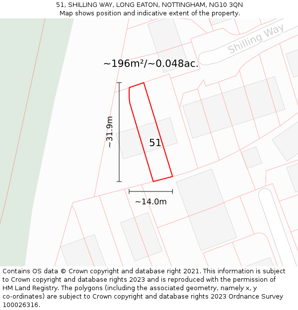 51, SHILLING WAY, LONG EATON, NOTTINGHAM, NG10 3QN: Plot and title map
