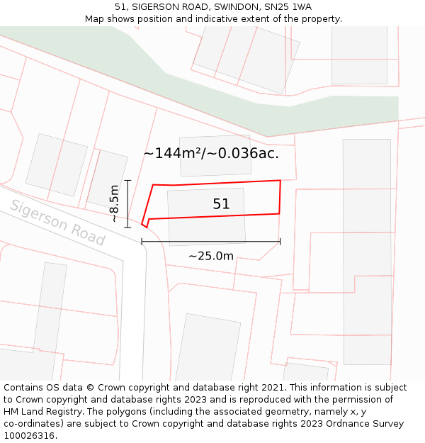 51, SIGERSON ROAD, SWINDON, SN25 1WA: Plot and title map