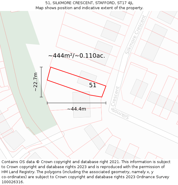 51, SILKMORE CRESCENT, STAFFORD, ST17 4JL: Plot and title map