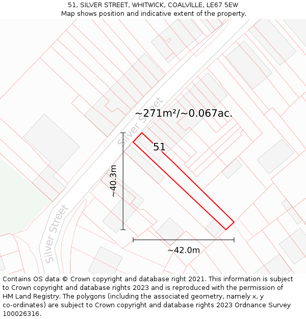 51, SILVER STREET, WHITWICK, COALVILLE, LE67 5EW: Plot and title map