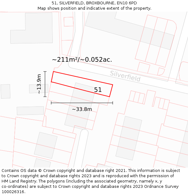 51, SILVERFIELD, BROXBOURNE, EN10 6PD: Plot and title map