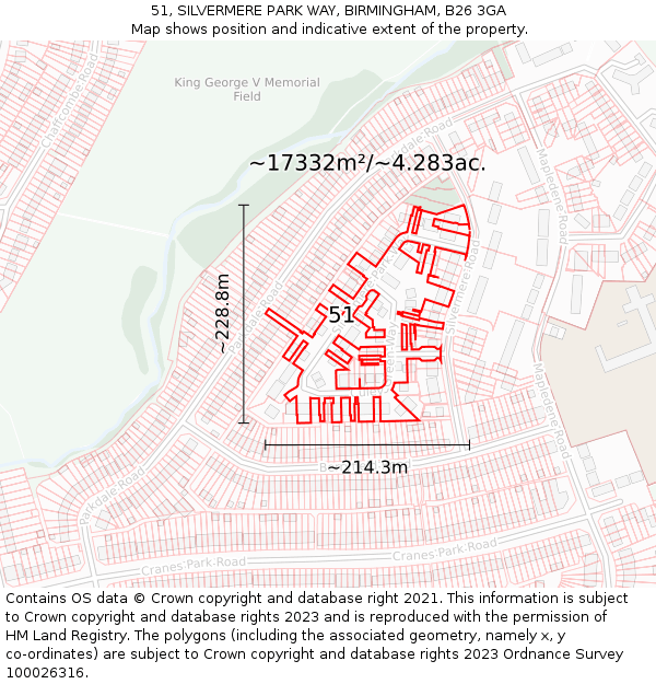 51, SILVERMERE PARK WAY, BIRMINGHAM, B26 3GA: Plot and title map