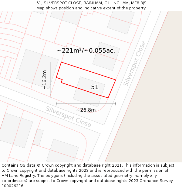 51, SILVERSPOT CLOSE, RAINHAM, GILLINGHAM, ME8 8JS: Plot and title map