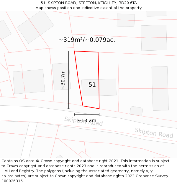 51, SKIPTON ROAD, STEETON, KEIGHLEY, BD20 6TA: Plot and title map