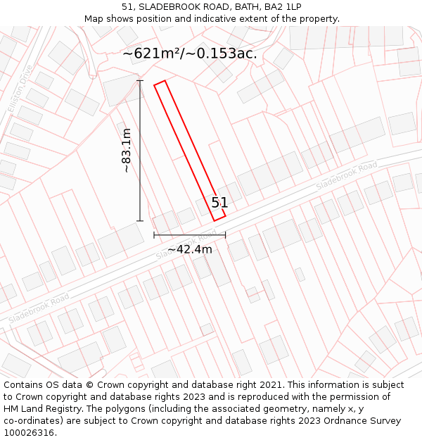 51, SLADEBROOK ROAD, BATH, BA2 1LP: Plot and title map
