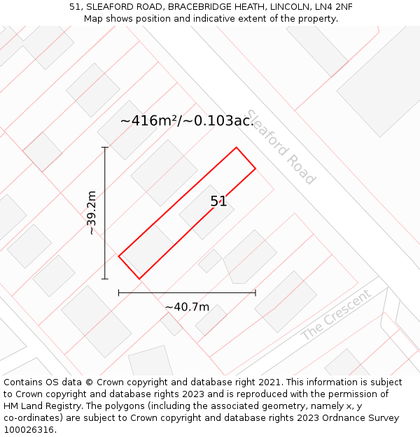 51, SLEAFORD ROAD, BRACEBRIDGE HEATH, LINCOLN, LN4 2NF: Plot and title map