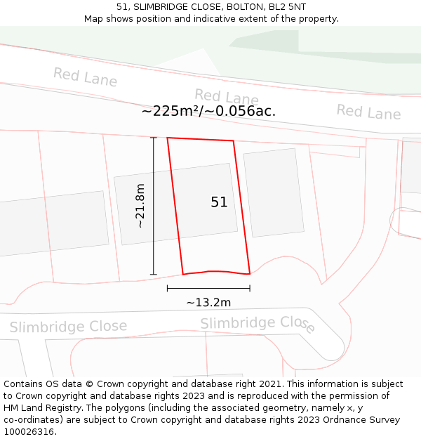 51, SLIMBRIDGE CLOSE, BOLTON, BL2 5NT: Plot and title map