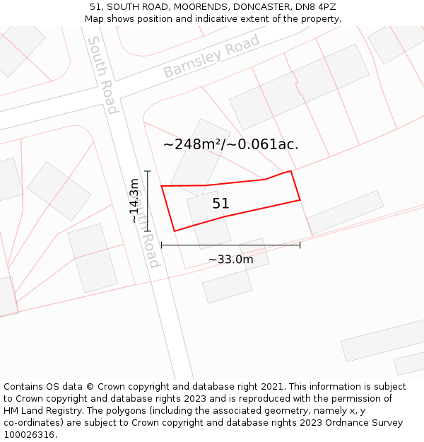 51, SOUTH ROAD, MOORENDS, DONCASTER, DN8 4PZ: Plot and title map