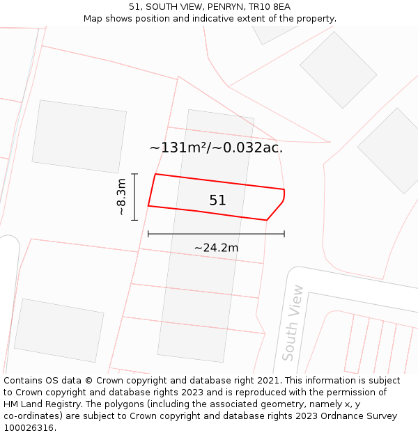 51, SOUTH VIEW, PENRYN, TR10 8EA: Plot and title map