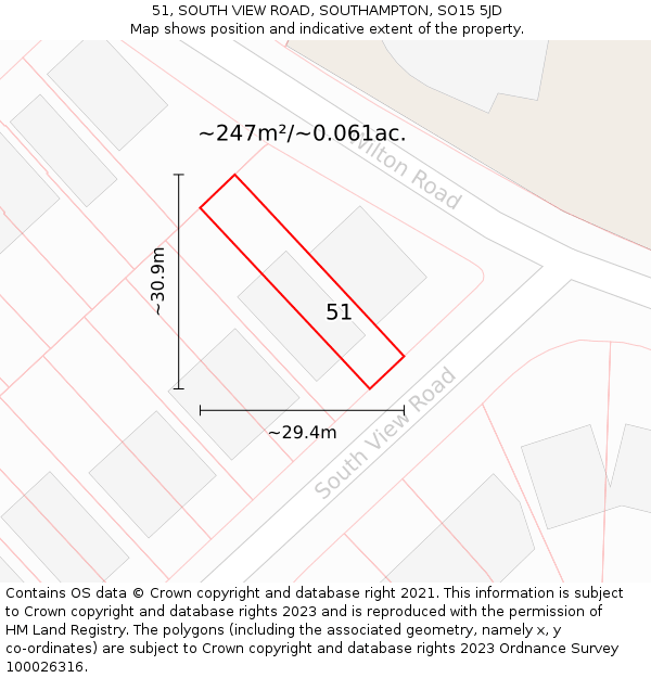 51, SOUTH VIEW ROAD, SOUTHAMPTON, SO15 5JD: Plot and title map