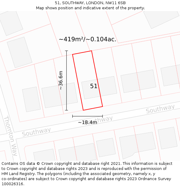 51, SOUTHWAY, LONDON, NW11 6SB: Plot and title map