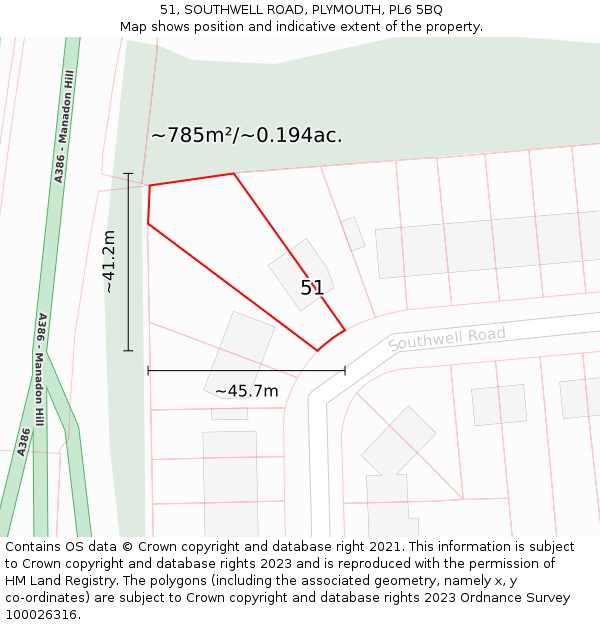 51, SOUTHWELL ROAD, PLYMOUTH, PL6 5BQ: Plot and title map