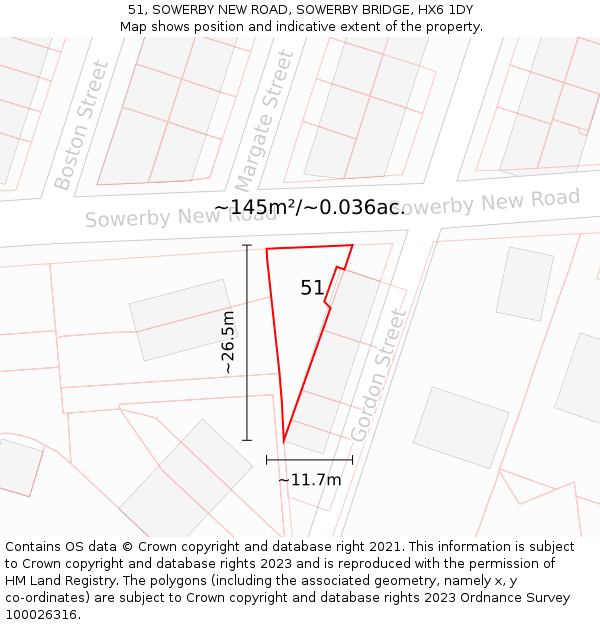 51, SOWERBY NEW ROAD, SOWERBY BRIDGE, HX6 1DY: Plot and title map