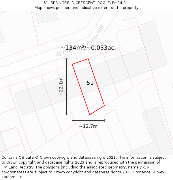 51, SPRINGFIELD CRESCENT, POOLE, BH14 0LL: Plot and title map