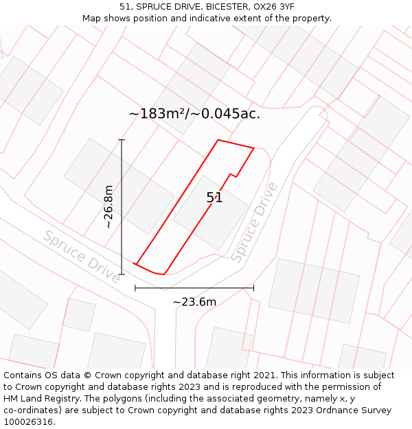 51, SPRUCE DRIVE, BICESTER, OX26 3YF: Plot and title map